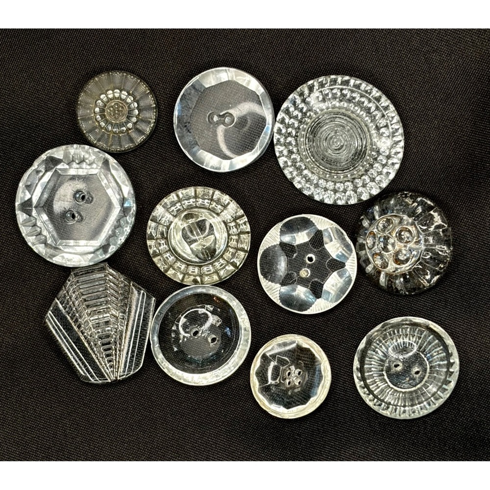 VTG Art Deco Czech Glass Buttons Lot Clear Molded Faceted Geometric 1920s 1930s